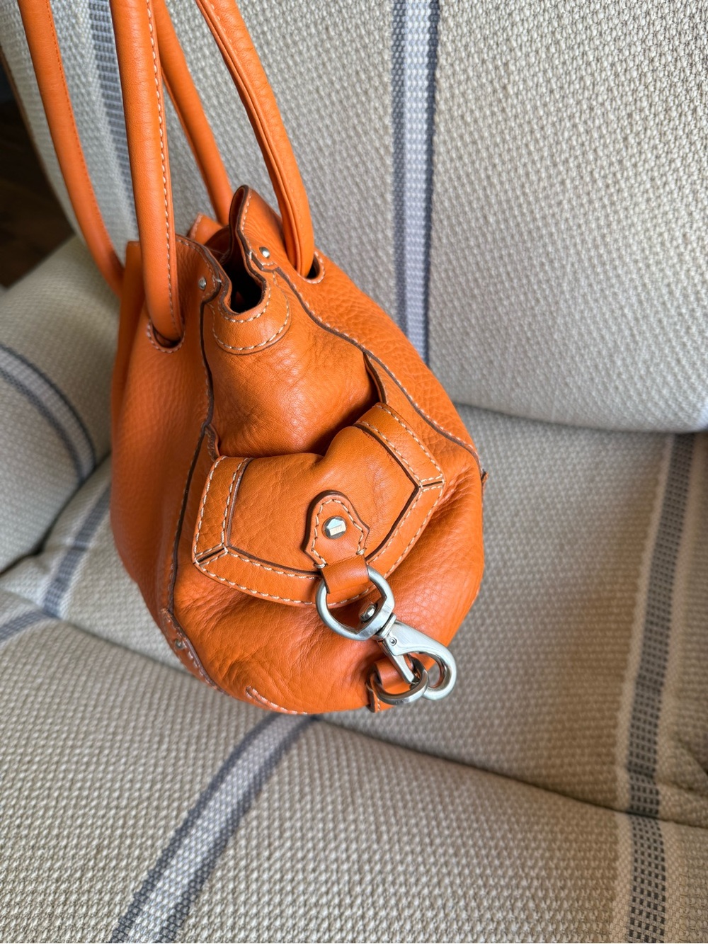 Cole Haan Orange Pebbled Leather Shoulder Bag - Picture 3 of 9